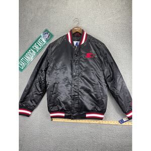 Starter Retro Satin Varsity Bomber Jacket Mens Medium Black Red $225 NWT NEW M